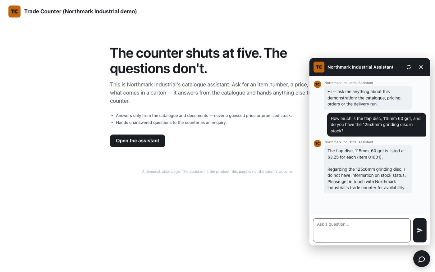 Screenshot of assistant.webfacemedia.com/demo/northmark