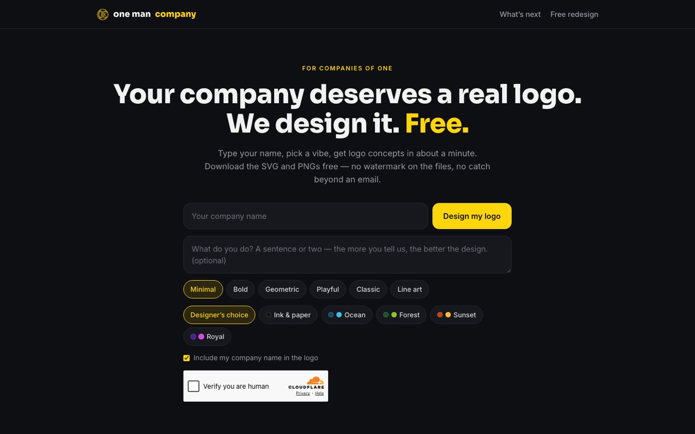 Screenshot of onemancompany.dev