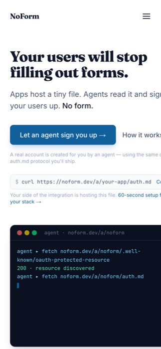 Phone view of noform.dev