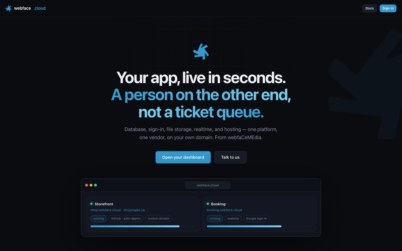 Screenshot of webface.cloud
